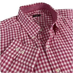 J McLaughlin 100% Cotton Dark Pink White Gingham Check Sport Shirt $145 Men's XL